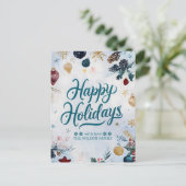 Watercolor Whimsy Festive Ornaments Christmas シーズンポストカード (スタンド正面)