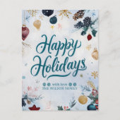 Watercolor Whimsy Festive Ornaments Christmas シーズンポストカード (正面)