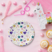Watercolor Whimsy Hearts & Stars ペーパープレート (パーティー)