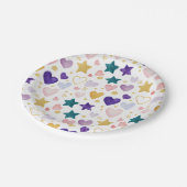 Watercolor Whimsy Hearts & Stars ペーパープレート (アングル)