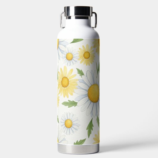WATERCOLOR WHITE AND YELLOW DAISY FLOWERS ウォーターボトル (正面)