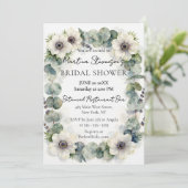 Watercolor White Anemone Eucalyptus Bridal Shower 招待状 (スタンド正面)