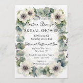 Watercolor White Anemone Eucalyptus Bridal Shower 招待状 (正面)