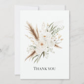 Watercolor White Bohemian Floral Boho Wedding サンキューカード (正面)