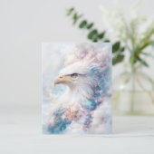Watercolor White Eagle with Celestial Nebula Sky ポストカード (スタンド正面)