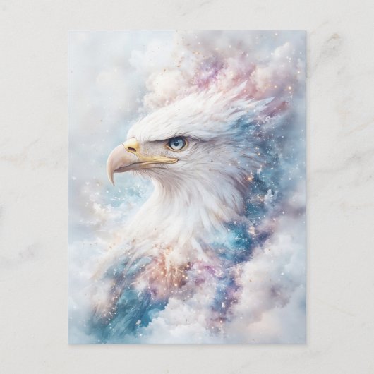 Watercolor White Eagle with Celestial Nebula Sky ポストカード (正面)