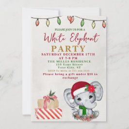 Watercolor White Elephant Gift Exchange Party 招待状