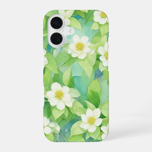 Watercolor White Floral Botanical Phone Case iPhone 16ケース (裏面)