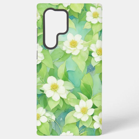 Watercolor White Floral Botanical Phone Case Samsung Galaxyケース (裏面)
