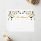 Watercolor White Floral Roses Gold Personalized ノートカード (正面/裏面インサイチュ)