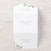 Watercolor White Flowers and Greenery Wedding オールインワン招待状 (外側)