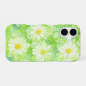 Watercolor White Flowers & Leaves Phone Case iPhone 16ケース (裏面横)
