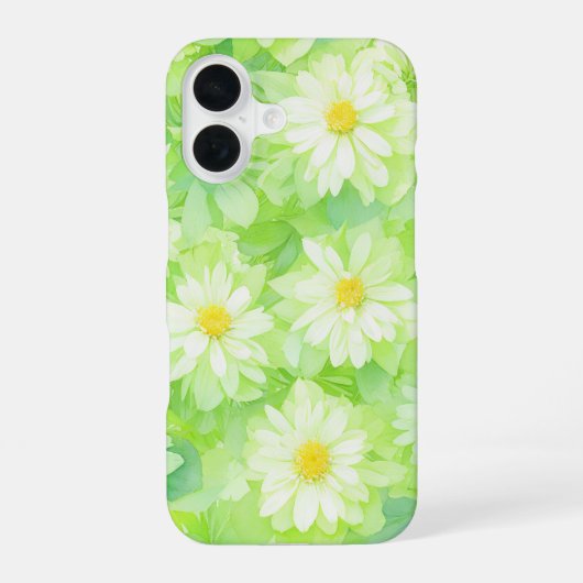 Watercolor White Flowers & Leaves Phone Case iPhone 16ケース (裏面)