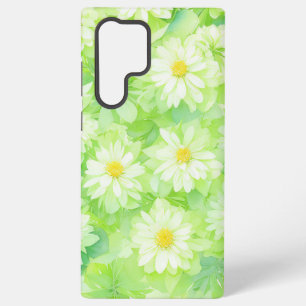 Watercolor White Flowers & Leaves Phone Case Samsung Galaxy S22 Ultraケース