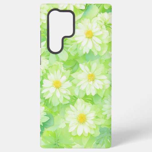 Watercolor White Flowers & Leaves Phone Case Samsung Galaxyケース (裏面)