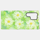 Watercolor White Flowers & Leaves Phone Case Samsung Galaxyケース (裏面横)