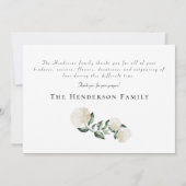 Watercolor White Hydrangea Funeral Thank You サンキューカード (裏面)