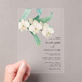 Watercolor White Orchids Floral Wedding アクリル招待状