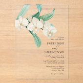 Watercolor White Orchids Floral Wedding アクリル招待状 (正面)