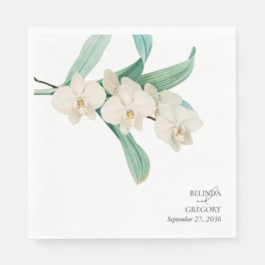 Watercolor White Orchids Floral Wedding スタンダードランチョンナプキン (正面)