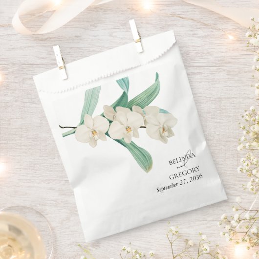 Watercolor White Orchids Floral Wedding フェイバーバッグ (クリップ留めされた状態)
