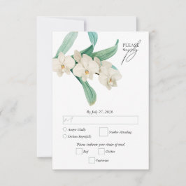 Watercolor White Orchids Floral Wedding 出欠カード