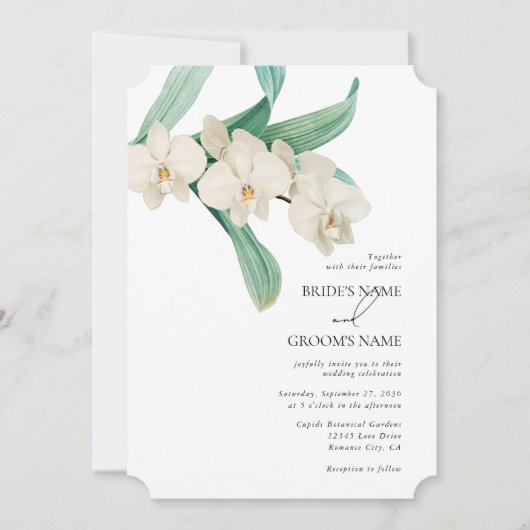 Watercolor White Orchids Floral Wedding 招待状 (正面)