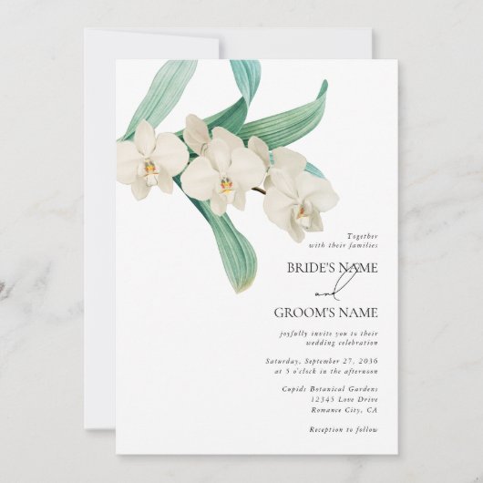 Watercolor White Orchids Floral Wedding 招待状 (正面)