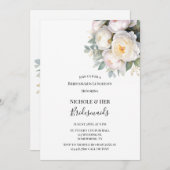 Watercolor White Peonies Bridesmaids Luncheon 招待状 (正面/裏面)