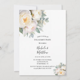 Watercolor White Peonies Engagement Party 招待状