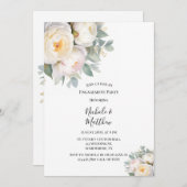 Watercolor White Peonies Engagement Party 招待状 (正面/裏面)