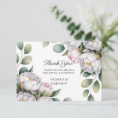 Watercolor White Peonies Wedding サンキューカード (スタンド正面)