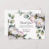 Watercolor White Peonies Wedding サンキューカード (正面/裏面)