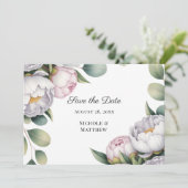 Watercolor White Peonies Wedding セーブザデート (スタンド正面)