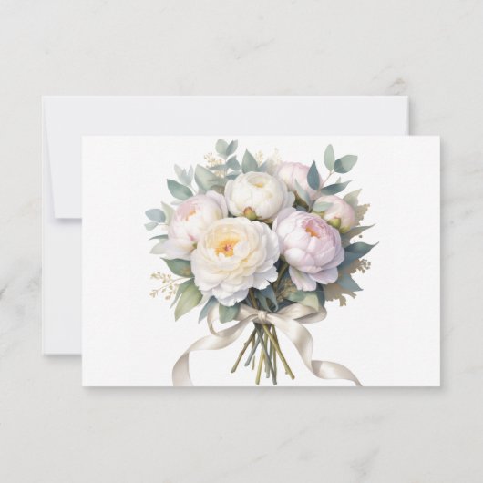 Watercolor White Peonies Wedding 出欠カード (裏面)