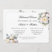 Watercolor White Peonies Wedding Rehearsal Dinner 招待状 (正面/裏面)