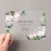 Watercolor White Peonies Wedding Save the Date アクリル招待状 (インサイチュ (ポータブル))