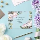 Watercolor White Peonies Wedding Save the Date アクリル招待状 (インサイチュ (ウェディング))