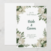 Watercolor White Peony Lush Green Botanical 招待状 (正面/裏面)