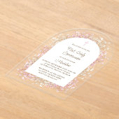 watercolor white pink flowers First Communion アクリル招待状 (レイダウン)