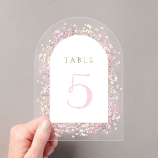 watercolor white pink flowers table number アクリル招待状