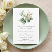 Watercolor White Rose Modern Botanical 招待状