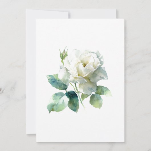 Watercolor White Rose Modern Botanical 招待状 (裏面)