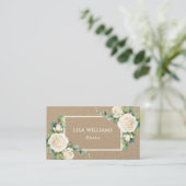 Watercolor  White Roses Greenery Rustic 名刺 (スタンド正面)