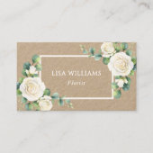 Watercolor  White Roses Greenery Rustic 名刺 (正面)