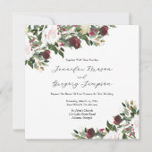 Watercolor White Roses With Cranberry Flowers 招待状 (正面)