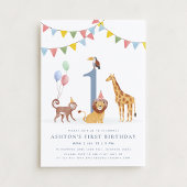 Watercolor Wild Animals First Birthday 招待状