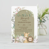 Watercolor Wild Animals Flowers Baby Shower   招待状 (スタンド正面)