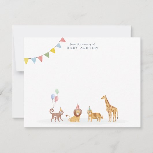 Watercolor Wild Animals Nursery note card サンキューカード (正面)
