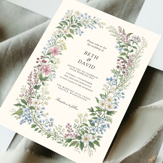 Watercolor Wild Flowers Wedding 招待状